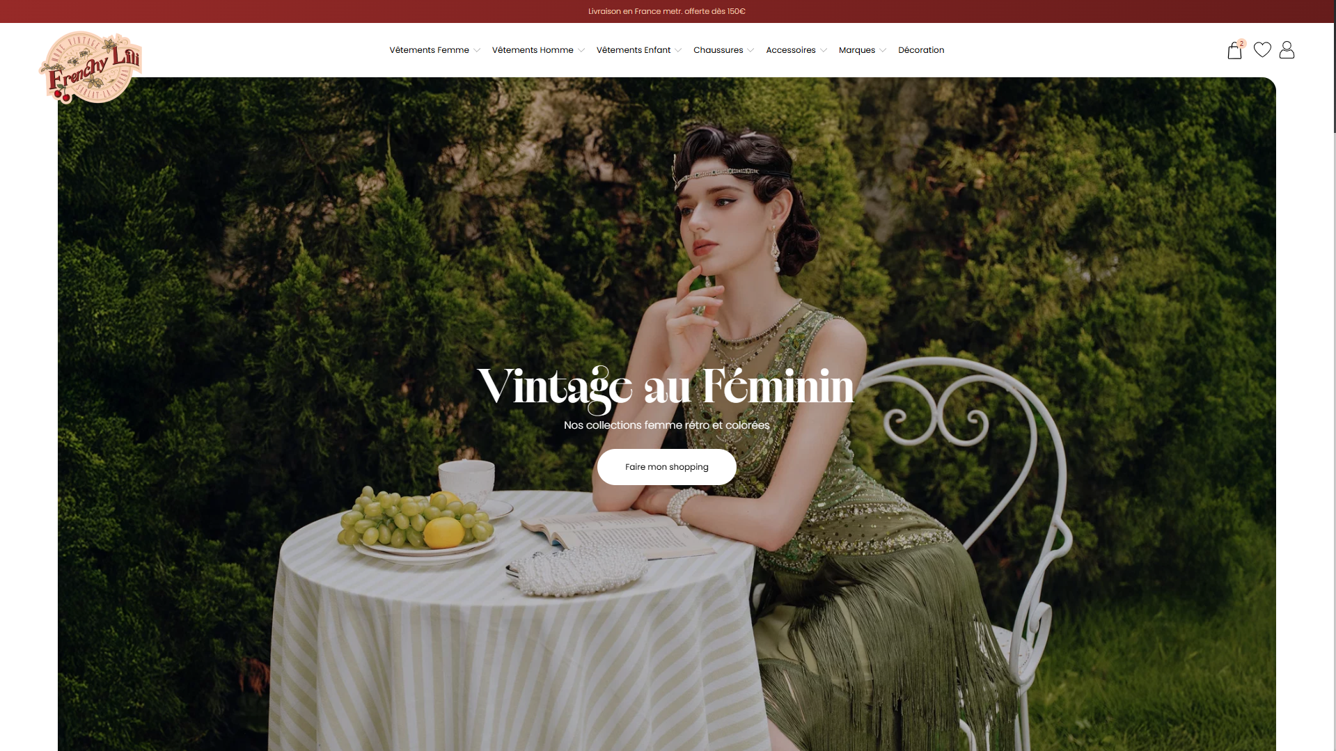 Bandeau d’accueil « Vintage au Féminin » du site Frenchy Lili sur ordinateur