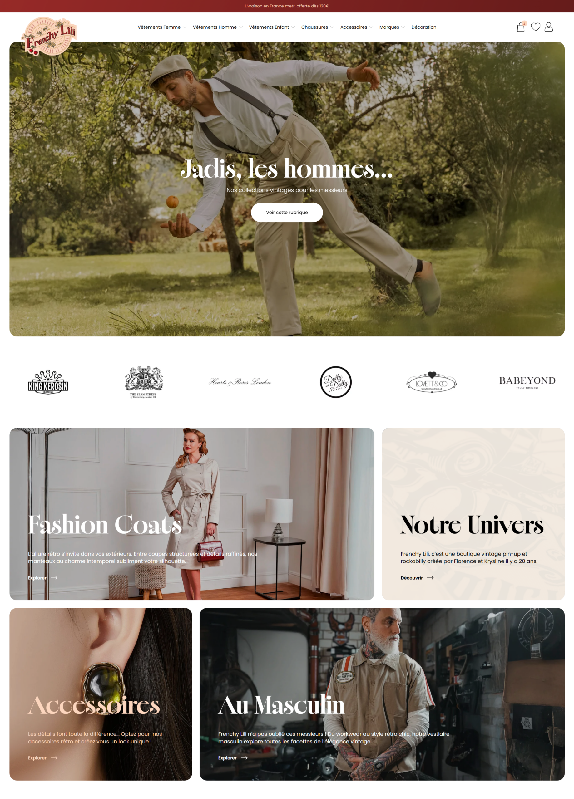 Page d’accueil du site e-commerce Frenchy Lili, boutique de mode vintage à Sarlat