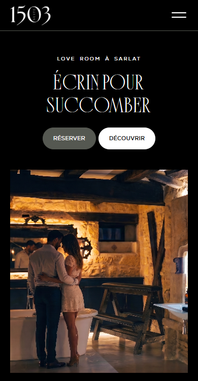 Site internet 1503 en version mobile, boutons Réserver et Découvrir