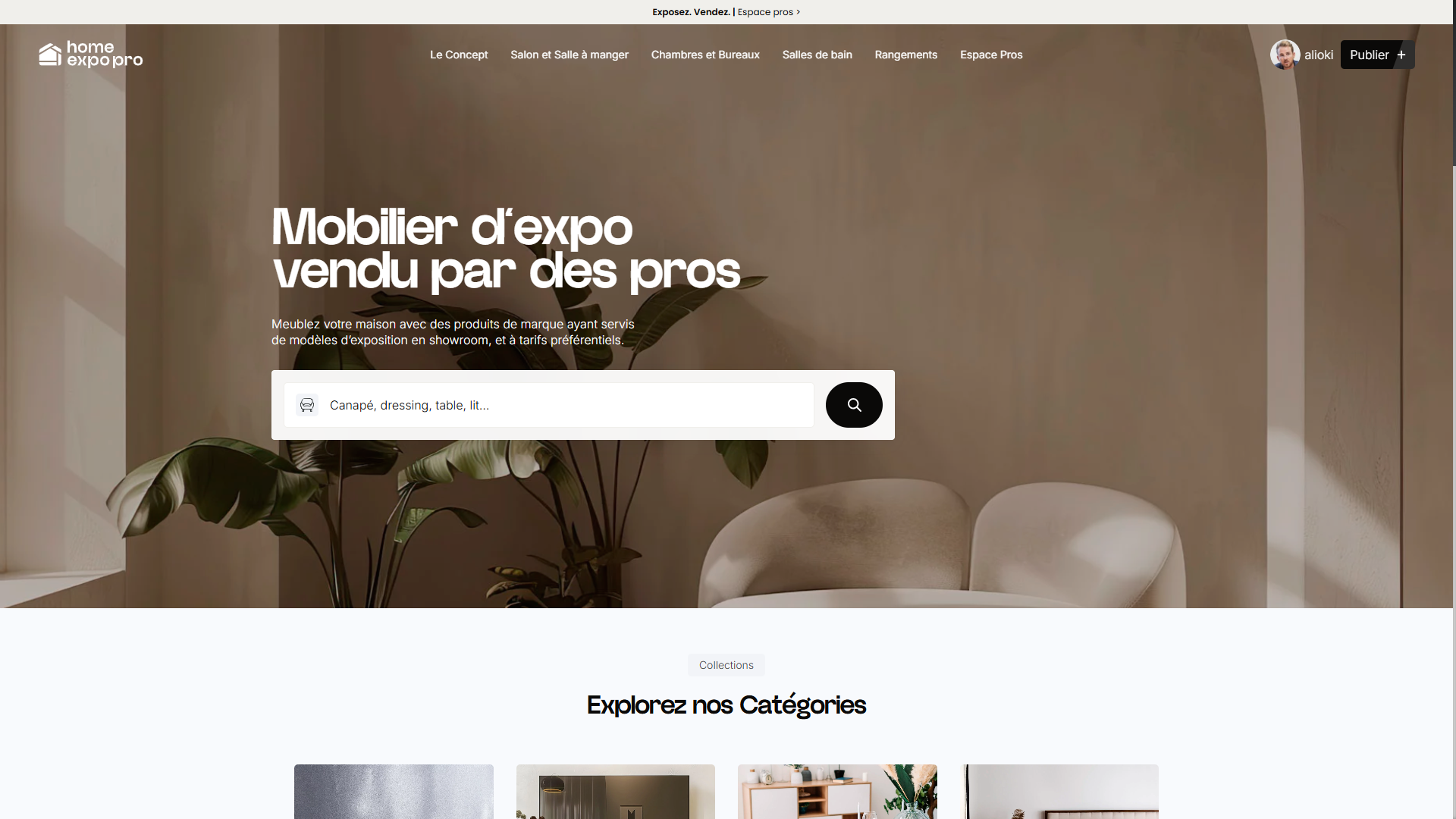Aperçu vidéo du site Home Expo Pro, page d’accueil sur ordinateur